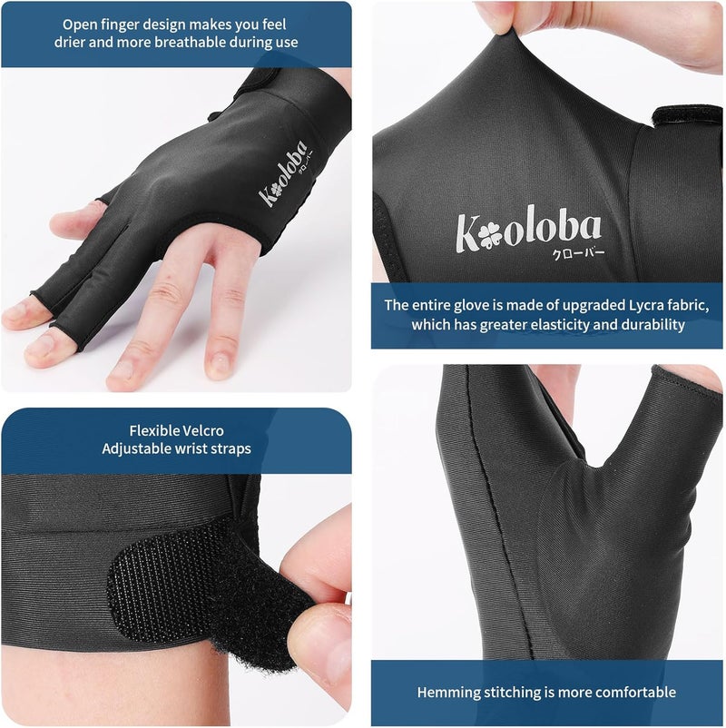 Kooloba Pool Glove for Left Hand - 3 Finger Billiards and Snooker Shooting Glove for Men & Women With Adjustable Velcro - Image 4